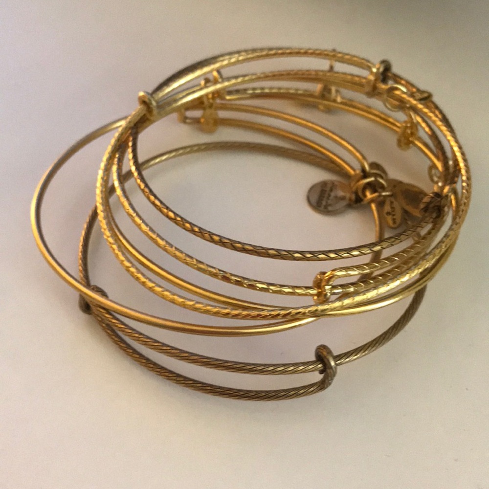 Set of six gold alex and ani bangle bracelets